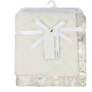 Modern Moments Baby Blanket Satin Trim Safari Zebra Plush Cream